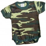 Camo-Baby Bodysuit (onesie) in camouflage print. 100% cotton. Sewn to tough specs